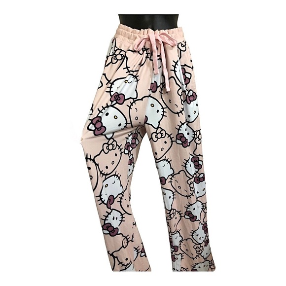Hello Kitty pink logo drawstring waist cotton loungewear pajama pants size large - Picture 1 of 12